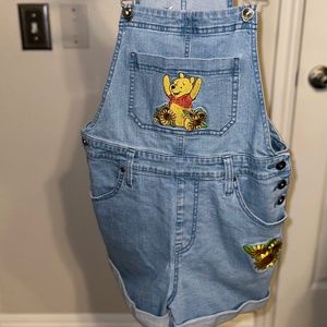Winnie the Pooh denim overall shorts